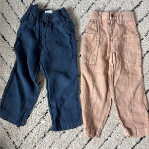 Zara Navy and Tan Linen Pants